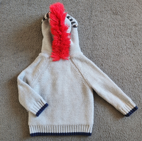 MINI BODEN Kids Shaggy Fleece Lined Hoodie Size 3 Gray Red Jacket - Picture 4 of 11